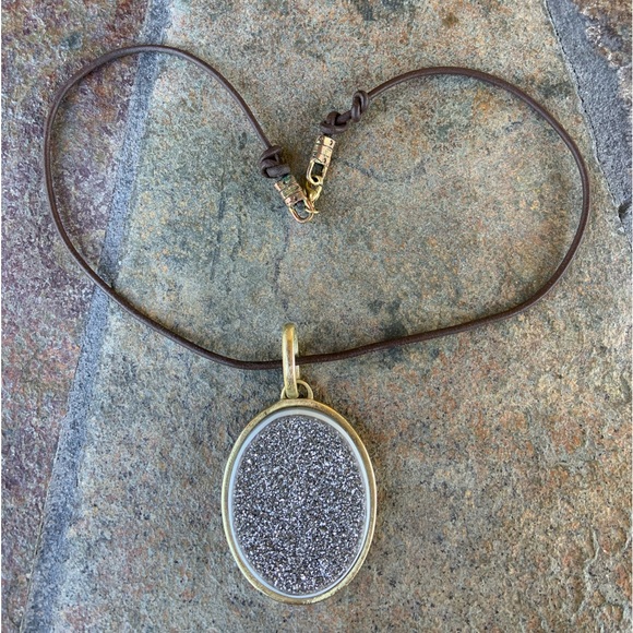 Marcia Moran * Beautiful Gold & Silver Druzy Pendant Necklace - Picture 5 of 11